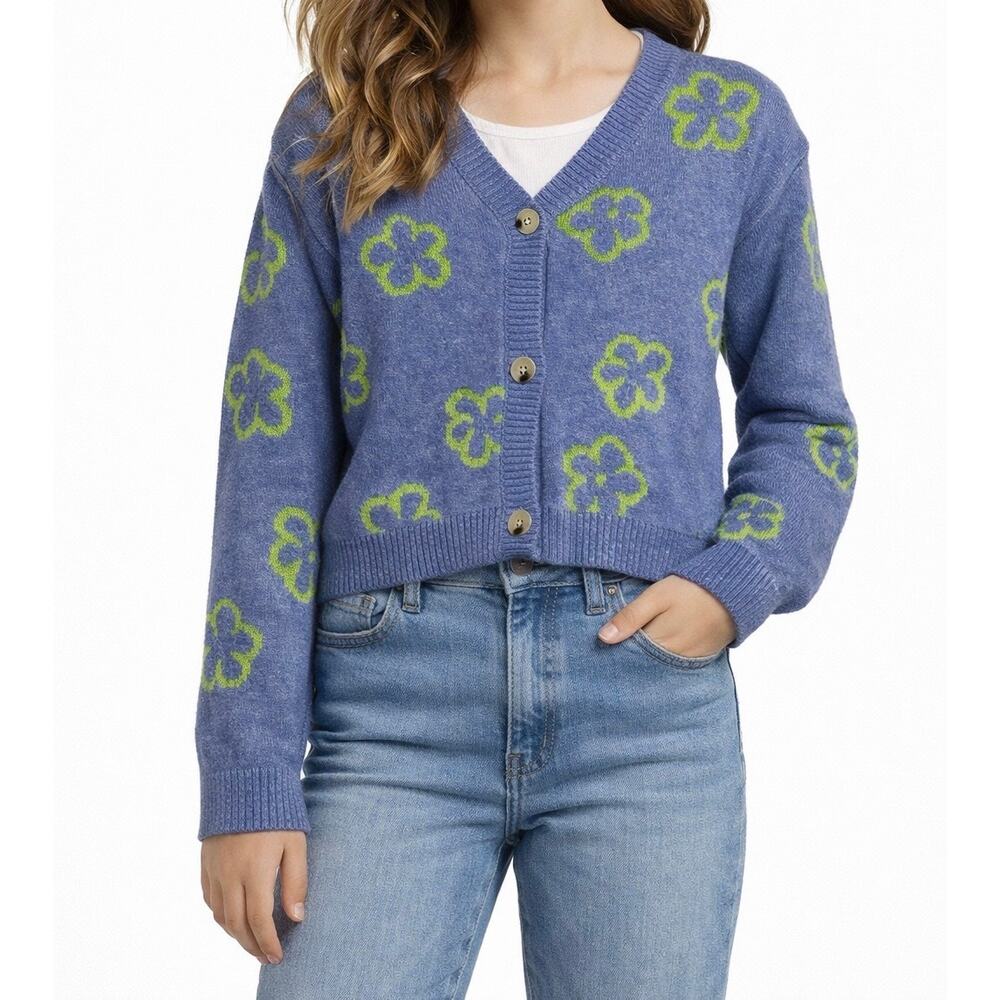 Art Class Blue Green Floral Cardigan Size Girls Large Y2K Preppy Button Up